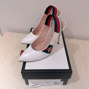 Gucci White Leather Malaga Kid High Heel Slingback Pumps - Size 40. Gently used